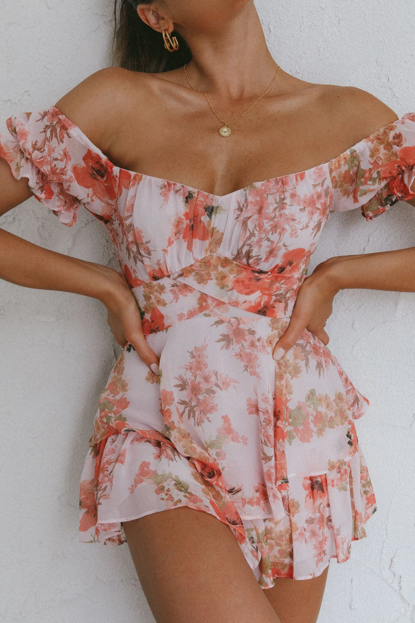 Linka Off-Shoulder Tie Back Romper Floral Pink