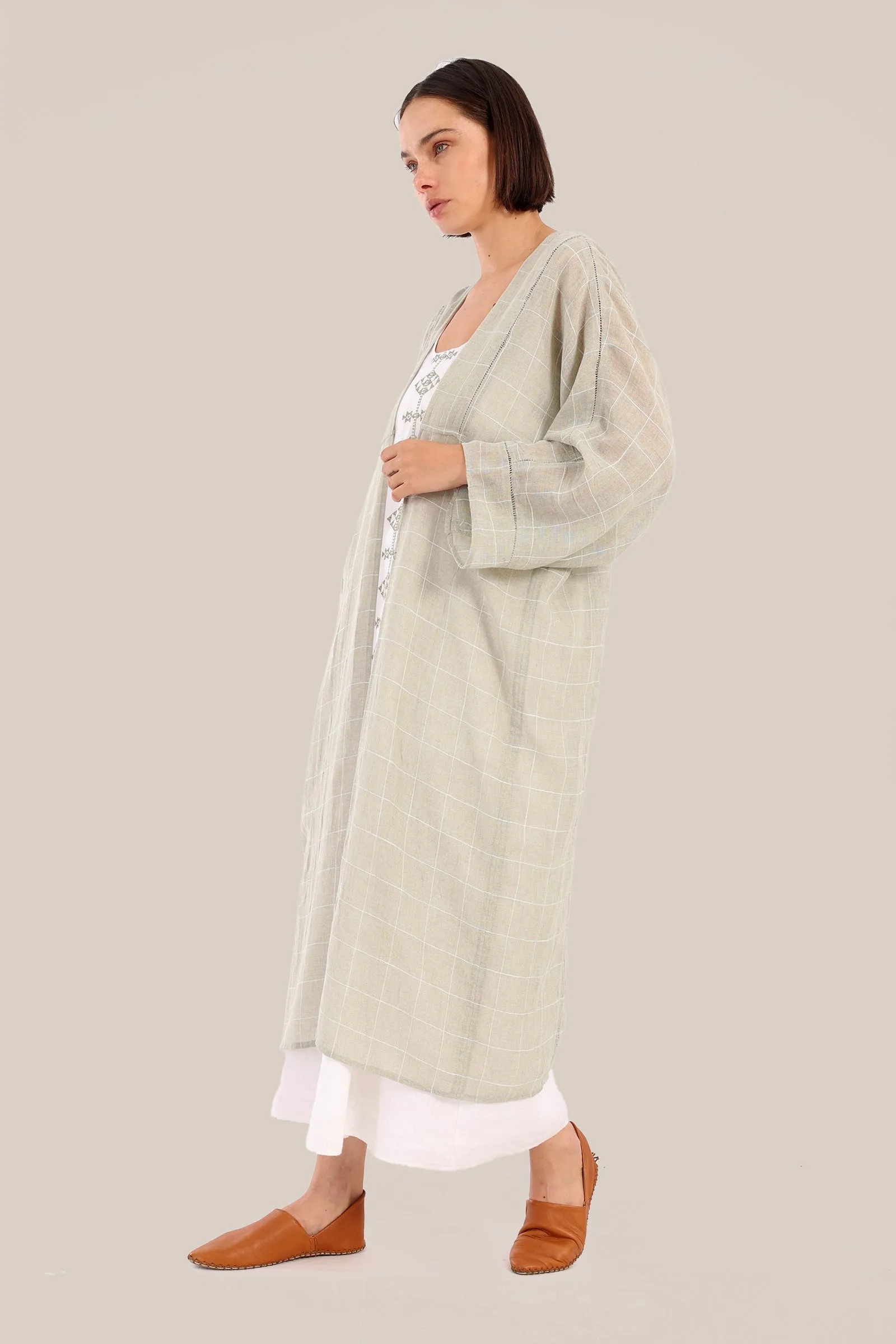 Long coat with decorative stitching