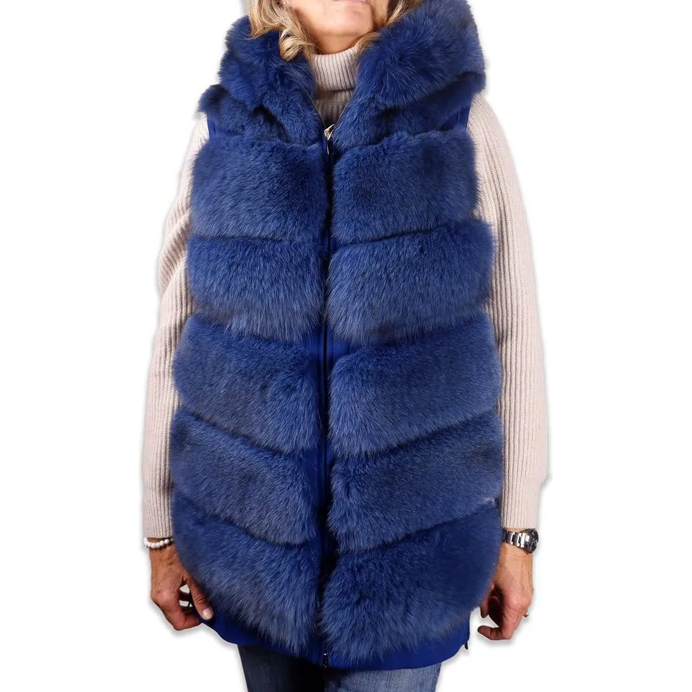 Made in Italy Elegant Sleeveless Wool Coat with Fox Fur Trim