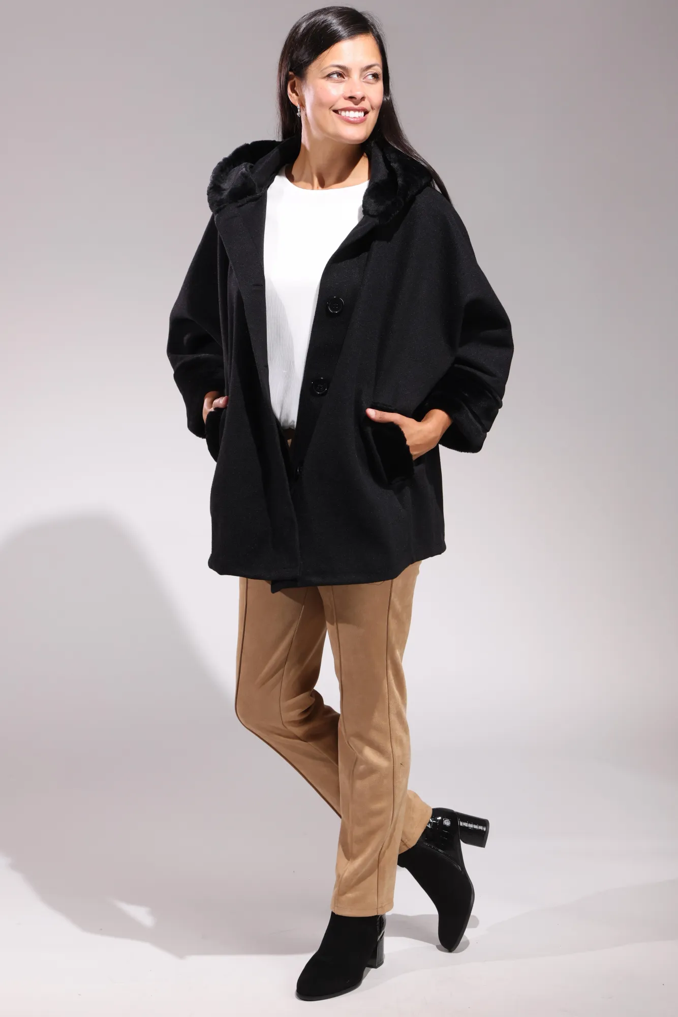 Made in Italy short Coat with hood | BLACK | 0203ZZ