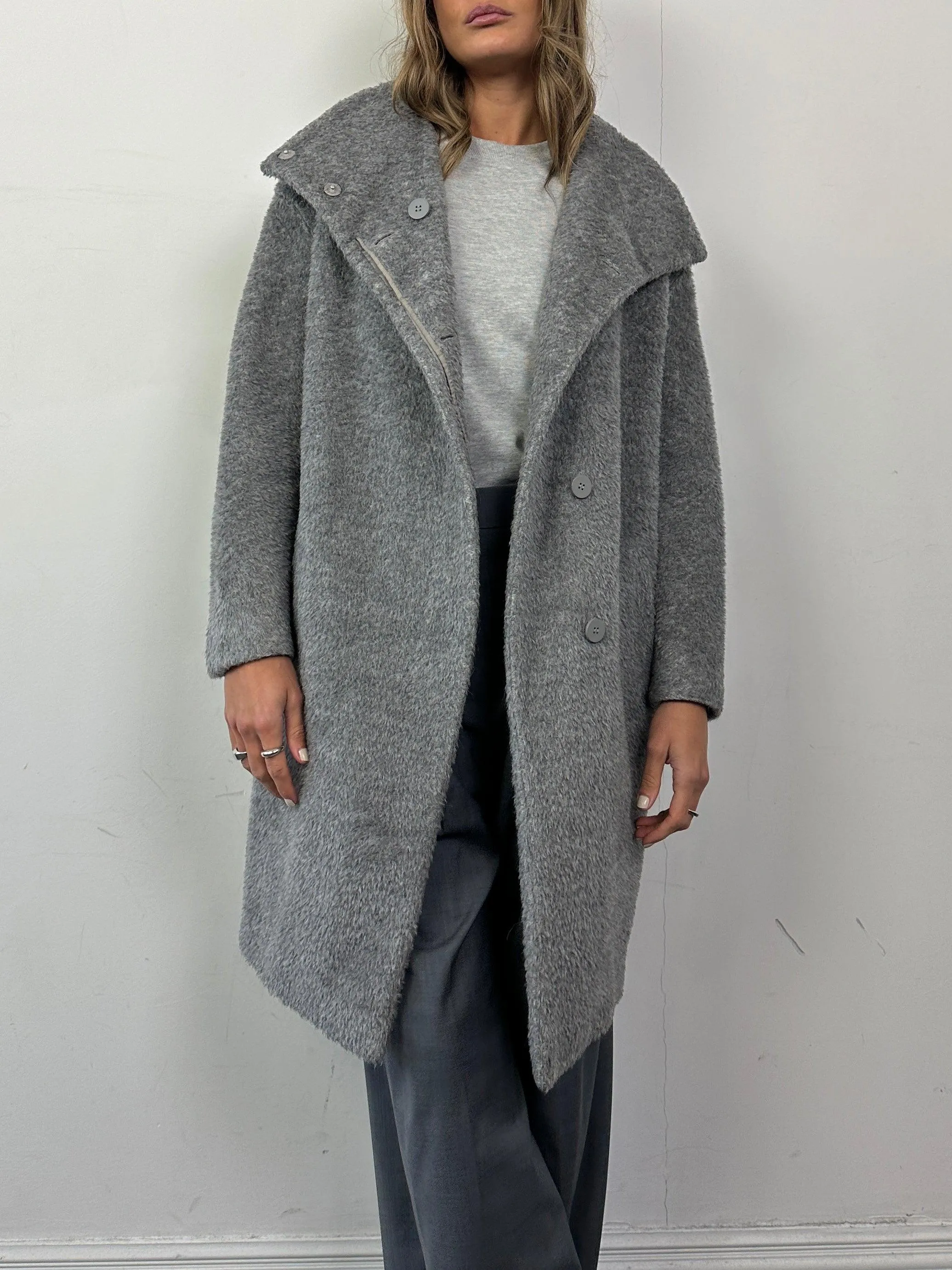 Max Mara Alpaca Virgin Wool Funnel Neck Coat - S/M