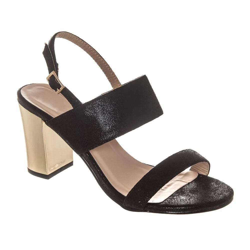 Medium Block Heel Buckle Fastening Sling Back 2 Strap Sandal