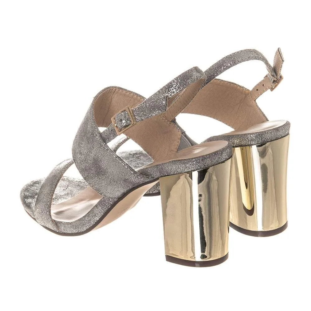 Medium Block Heel Buckle Fastening Sling Back 2 Strap Sandal