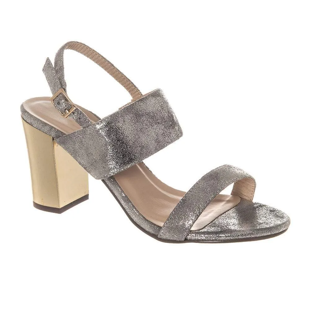 Medium Block Heel Buckle Fastening Sling Back 2 Strap Sandal