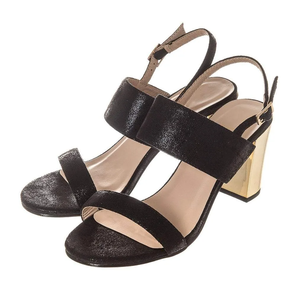 Medium Block Heel Buckle Fastening Sling Back 2 Strap Sandal