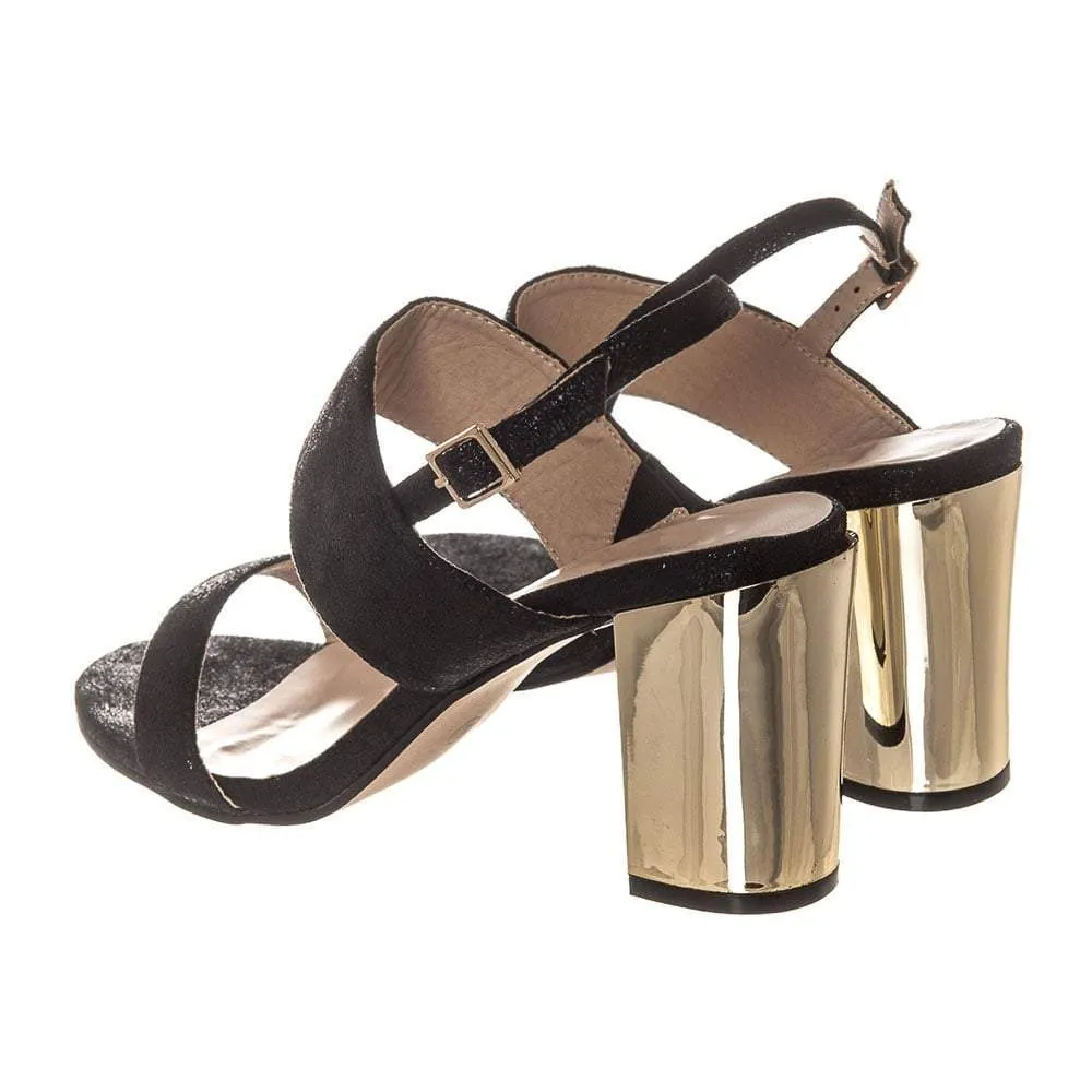 Medium Block Heel Buckle Fastening Sling Back 2 Strap Sandal