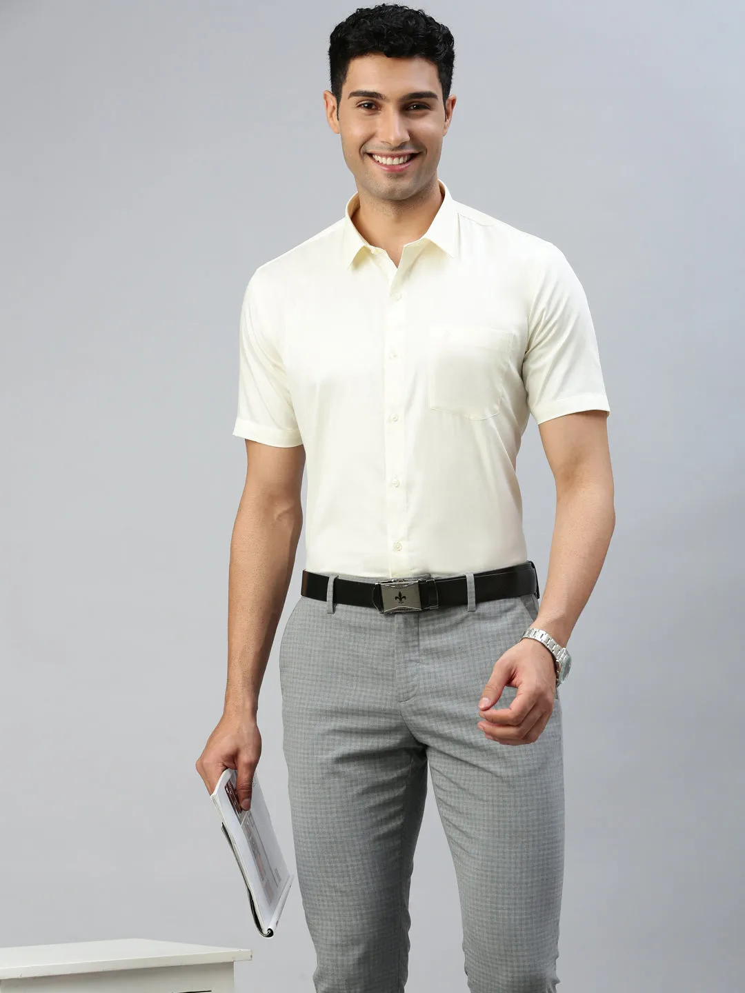 Men 100% Cotton Shirt Cream Royal Gold NI