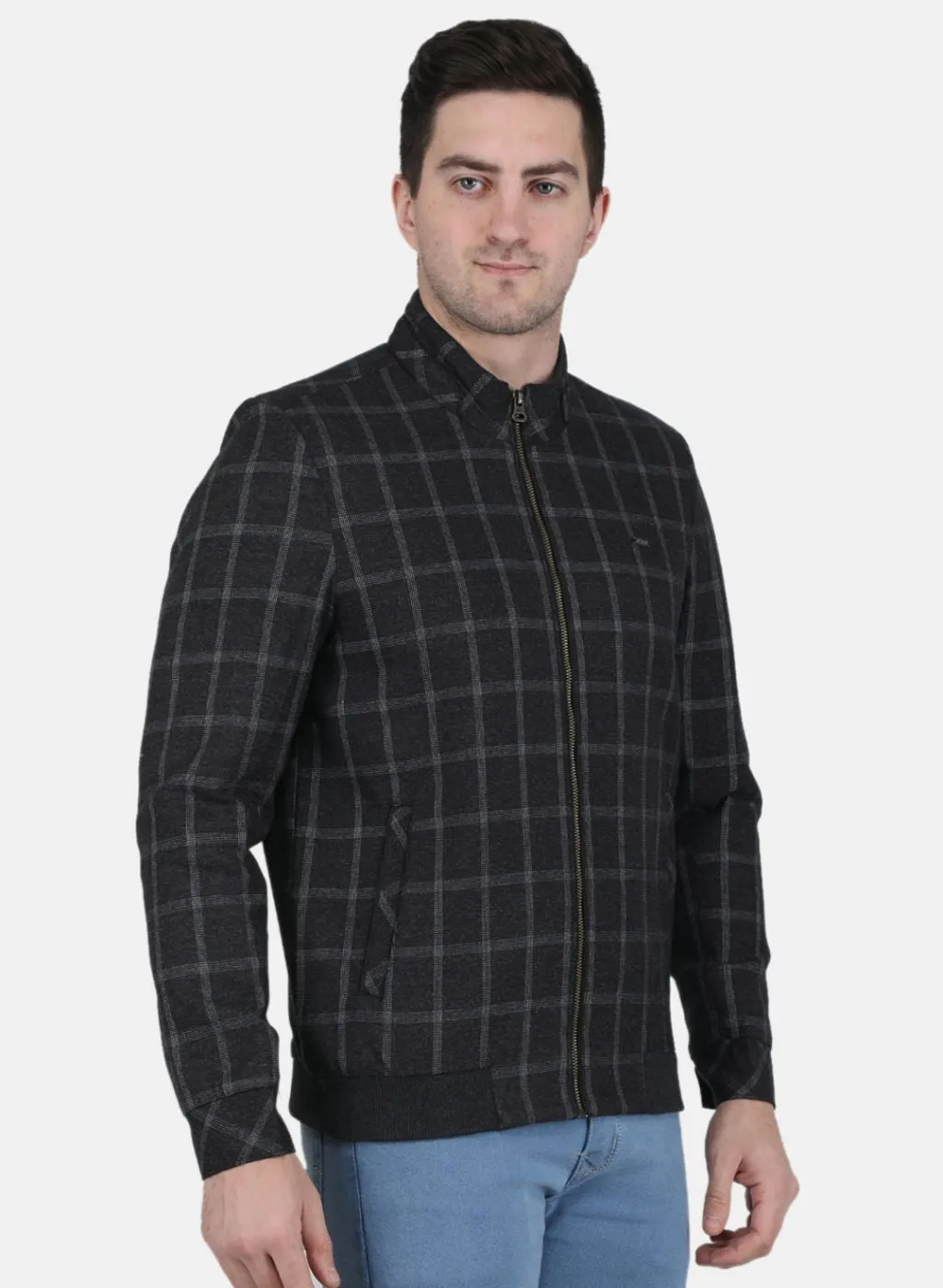 Men Black Check Coat