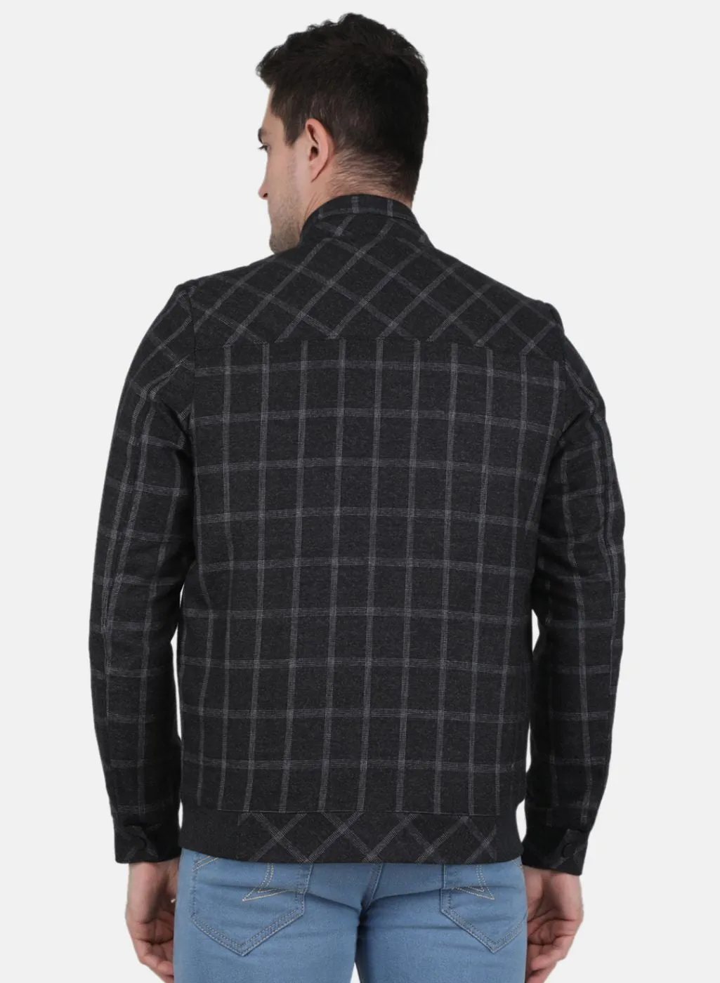 Men Black Check Coat