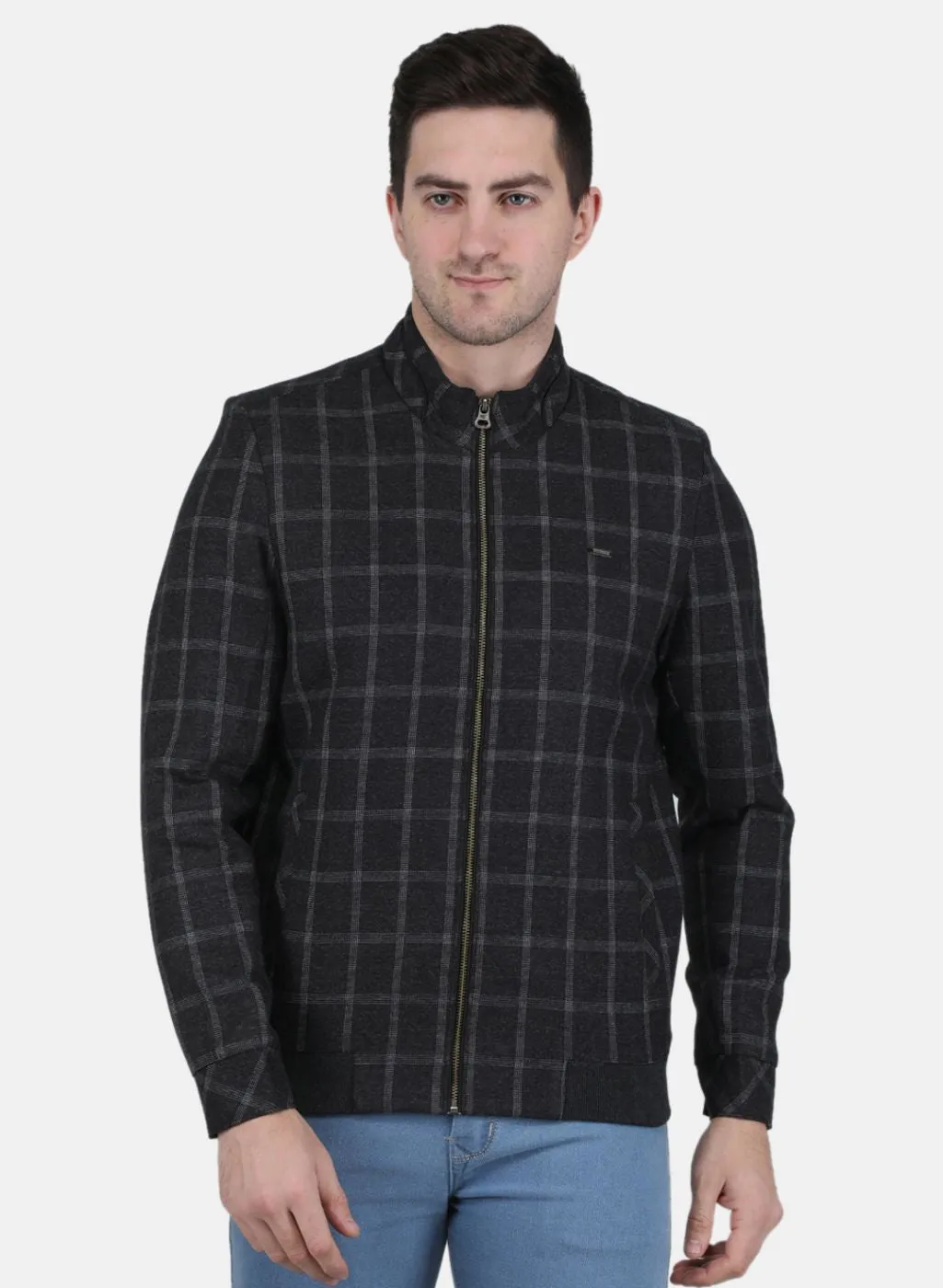 Men Black Check Coat