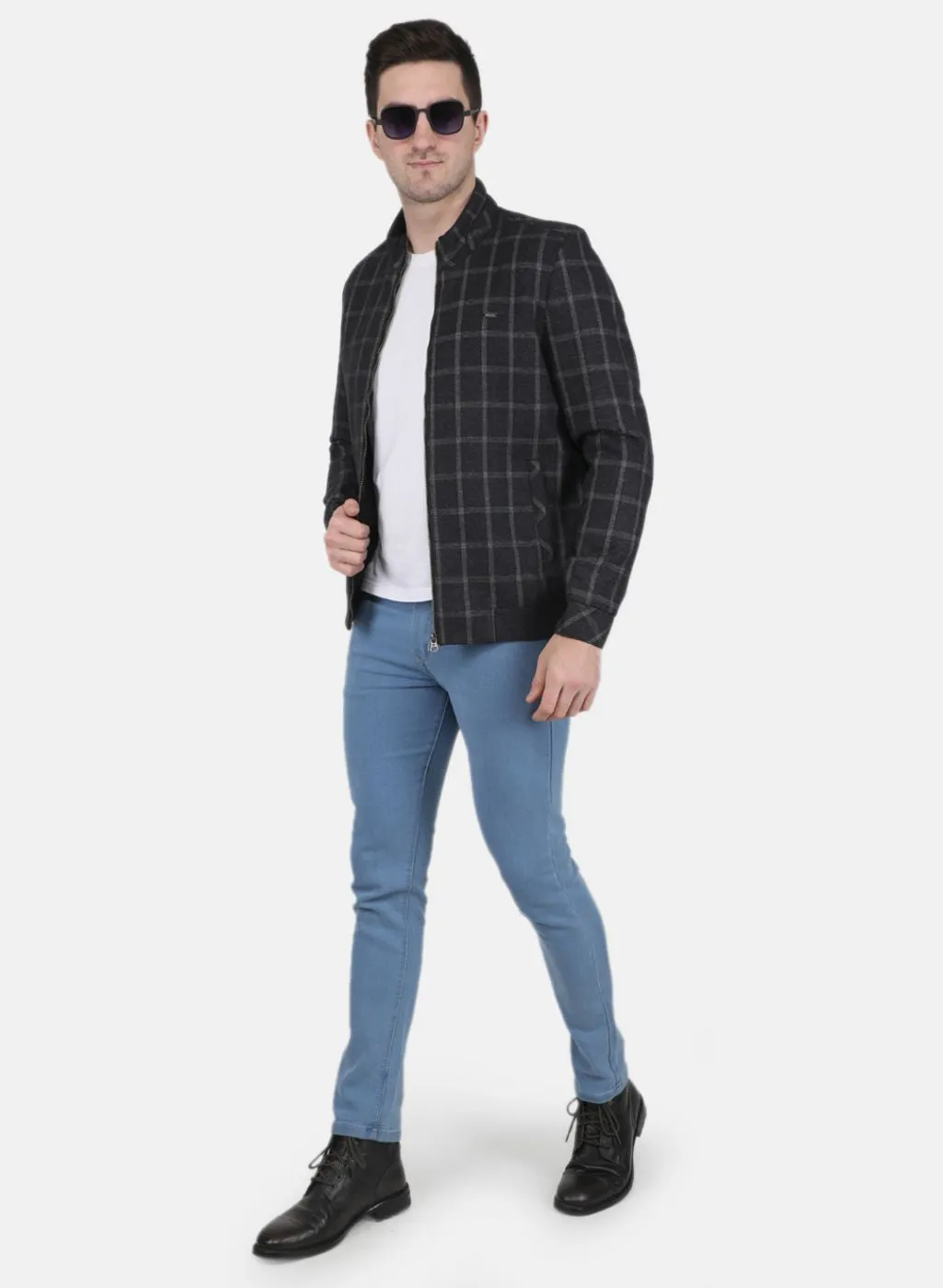 Men Black Check Coat