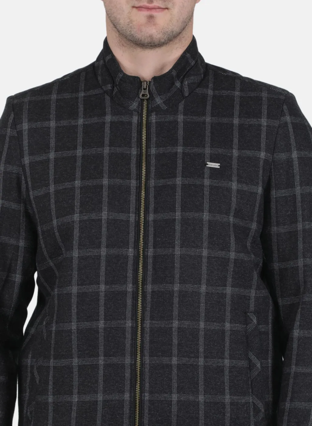 Men Black Check Coat