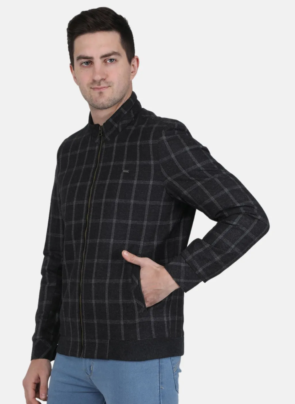 Men Black Check Coat