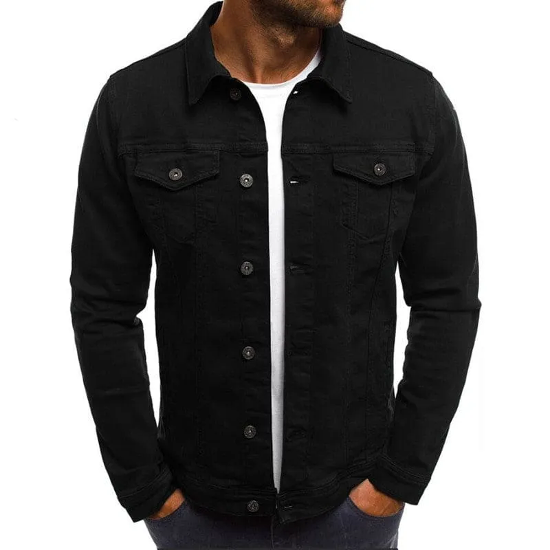 Men Solid Front Button Flap Pocket Denim Jacket