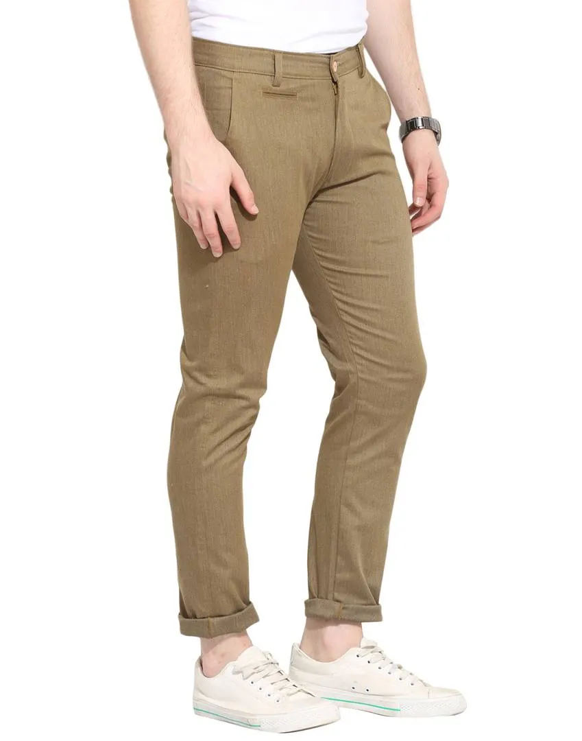 Men's Brown Cotton Solid Mid-Rise Casual Regular Fit Chinos