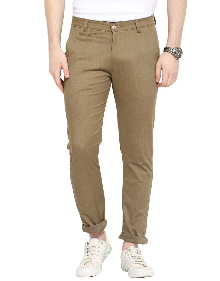 Men's Brown Cotton Solid Mid-Rise Casual Regular Fit Chinos