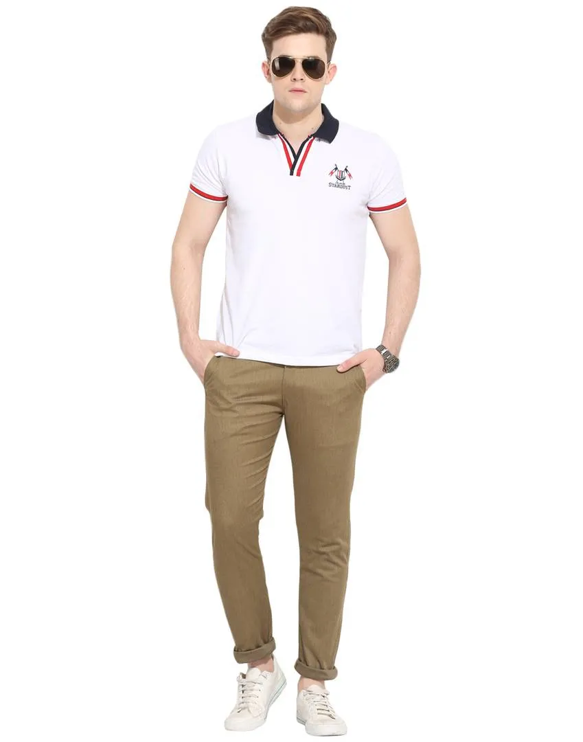 Men's Brown Cotton Solid Mid-Rise Casual Regular Fit Chinos