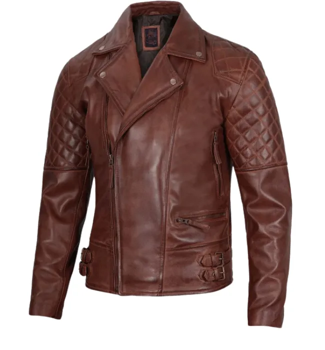 Men’s Classic Diamond Biker Vintage Genuine Leather Jacket