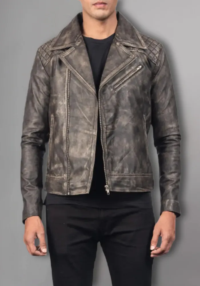 Men’s Classic Diamond Biker Vintage Genuine Leather Jacket