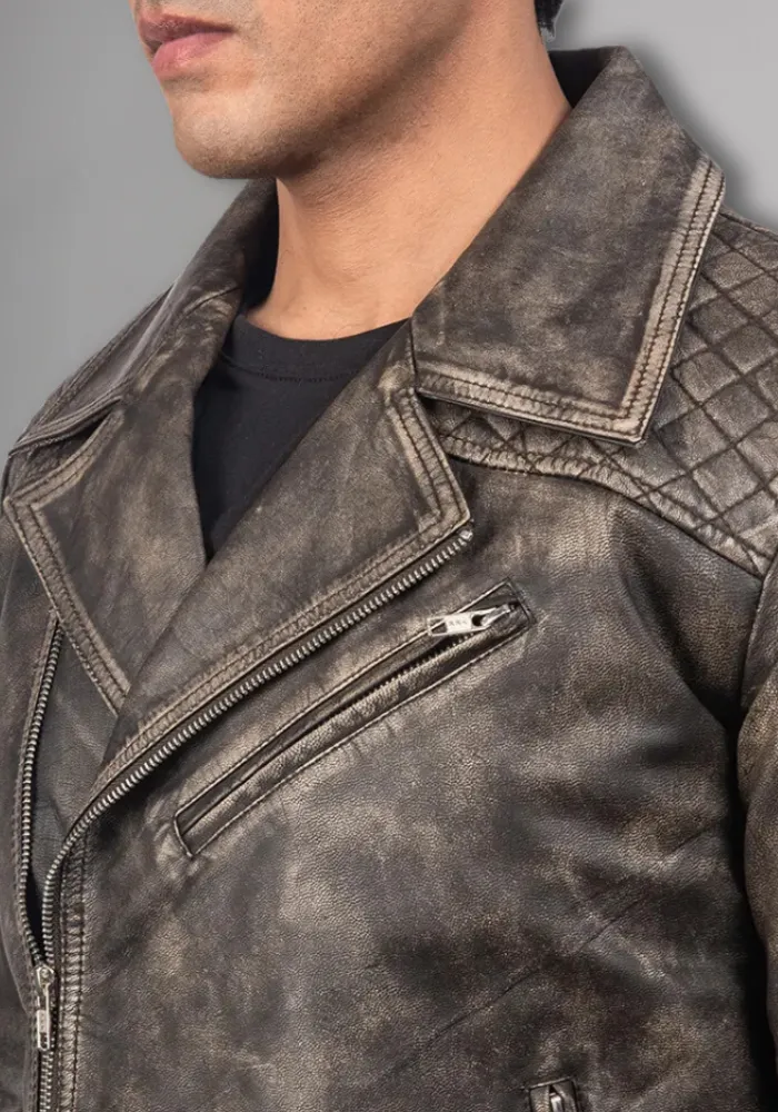 Men’s Classic Diamond Biker Vintage Genuine Leather Jacket