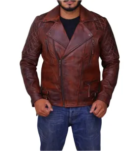 Men’s Classic Diamond Biker Vintage Genuine Leather Jacket