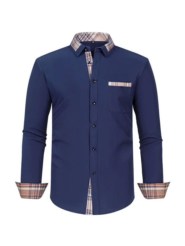 Men's Color Block Casual Long Sleeve Plaid Shirt