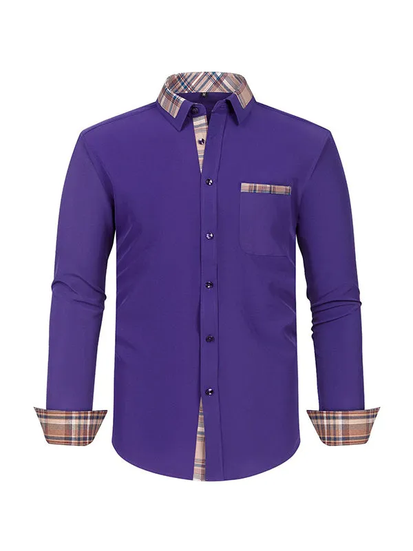 Men's Color Block Casual Long Sleeve Plaid Shirt