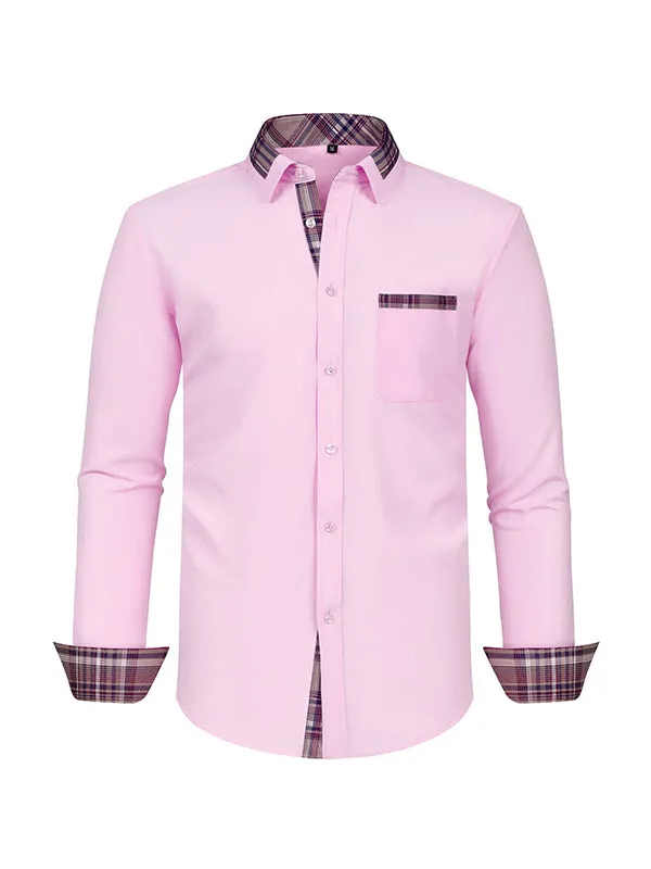 Men's Color Block Casual Long Sleeve Plaid Shirt