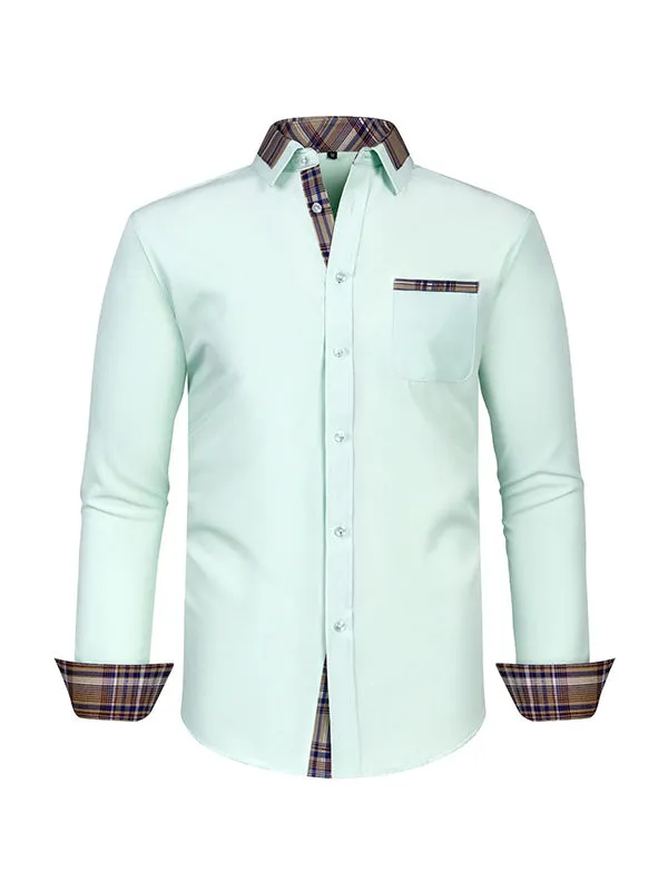 Men's Color Block Casual Long Sleeve Plaid Shirt