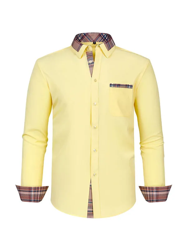 Men's Color Block Casual Long Sleeve Plaid Shirt