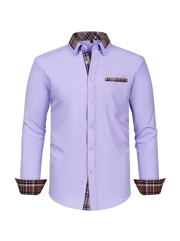 Men's Color Block Casual Long Sleeve Plaid Shirt