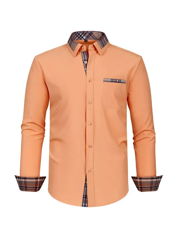 Men's Color Block Casual Long Sleeve Plaid Shirt