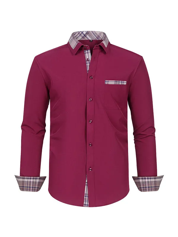 Men's Color Block Casual Long Sleeve Plaid Shirt