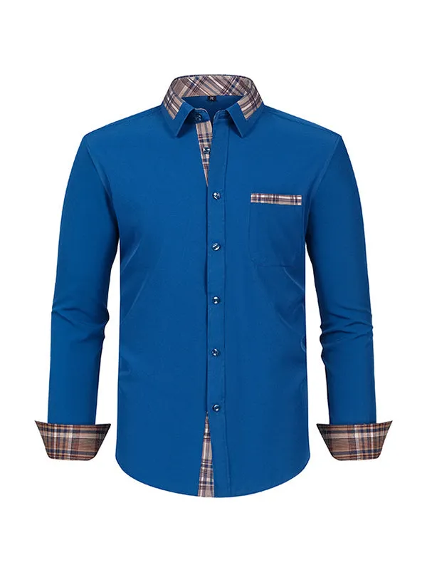 Men's Color Block Casual Long Sleeve Plaid Shirt