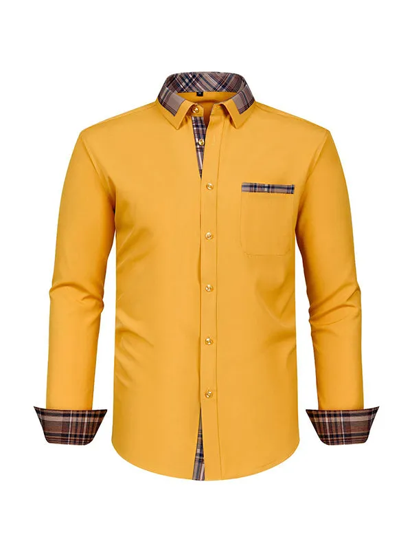 Men's Color Block Casual Long Sleeve Plaid Shirt