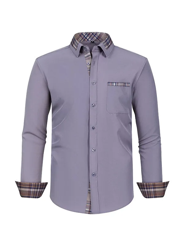 Men's Color Block Casual Long Sleeve Plaid Shirt