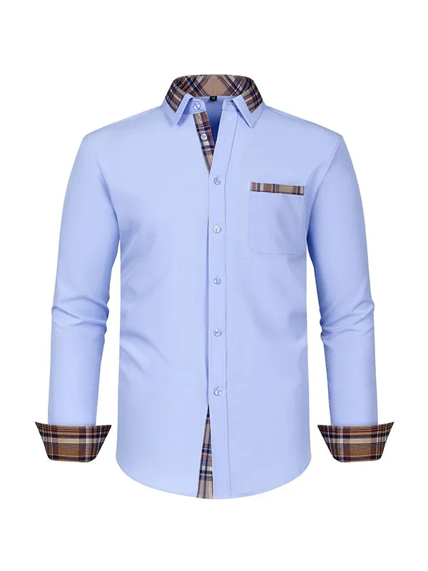 Men's Color Block Casual Long Sleeve Plaid Shirt