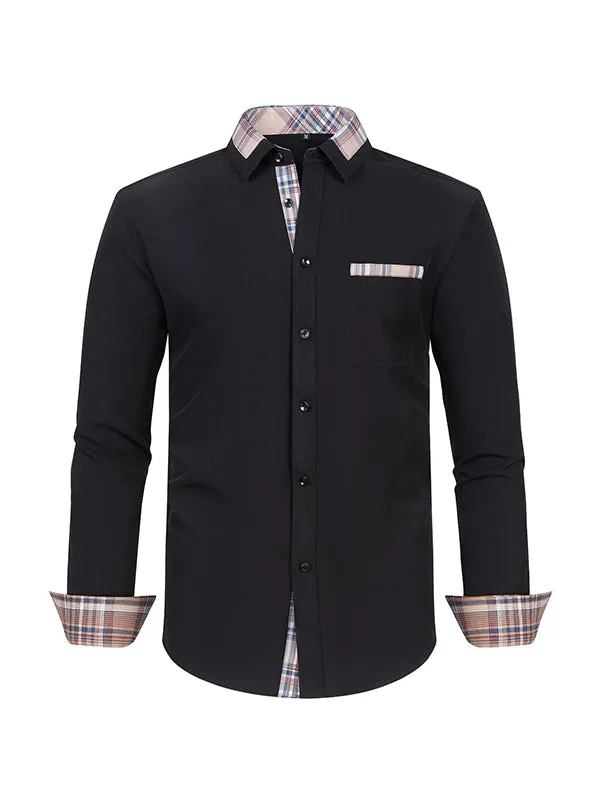 Men's Color Block Casual Long Sleeve Plaid Shirt