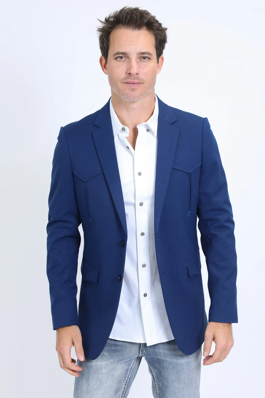 Men's Double Button Western Blue Blazer