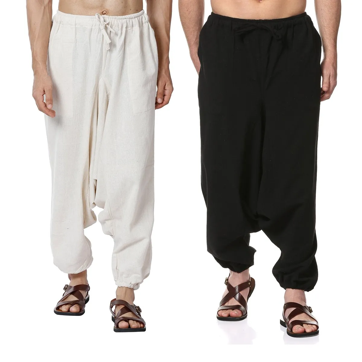 Men's Harem Pack of 2 | Cream & Black | Fits Waist Sizes 28 to 36 Inches