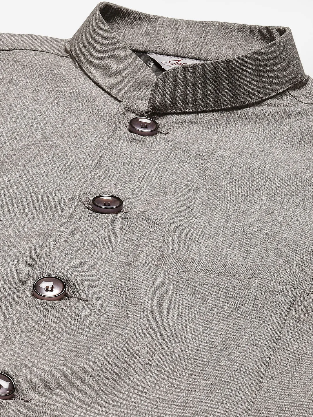 Men'S Kurta Pyjama With Grey Solid Nehru Jacket