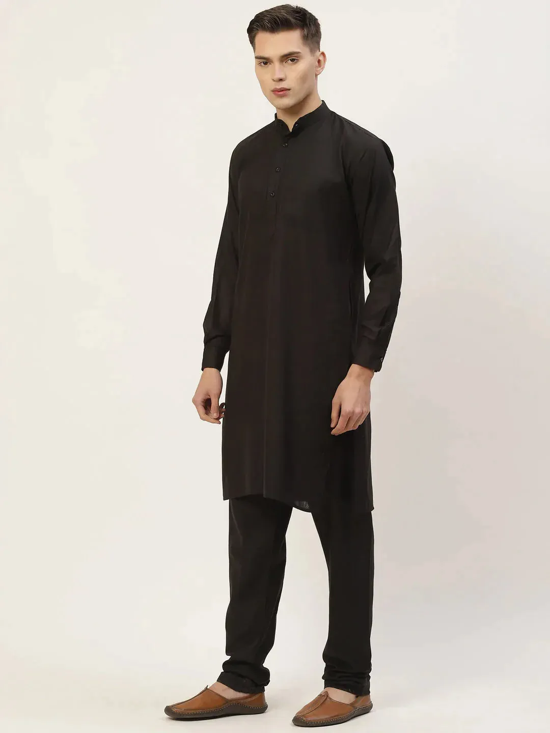 Men'S Kurta Pyjama With Grey Solid Nehru Jacket