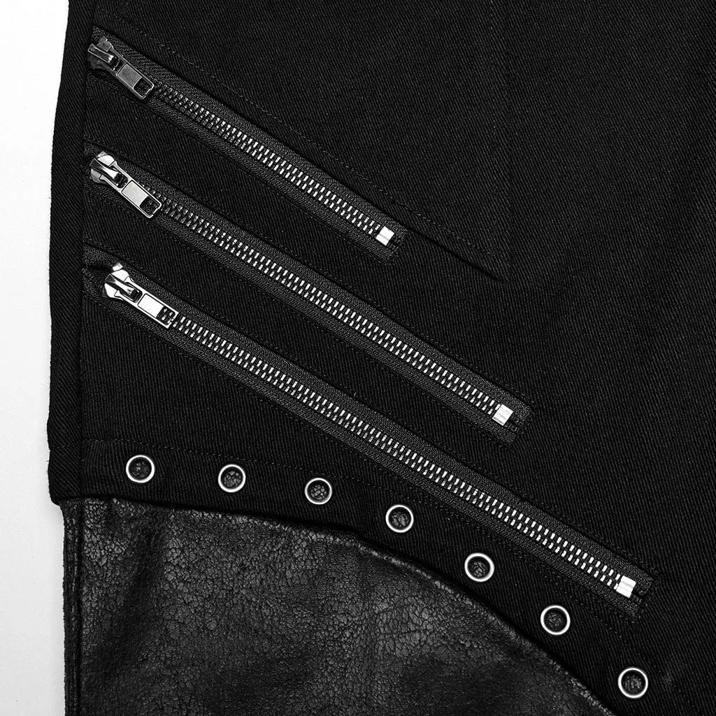 Men's Punk Strappy Faux Leather Splice Zipper Pants