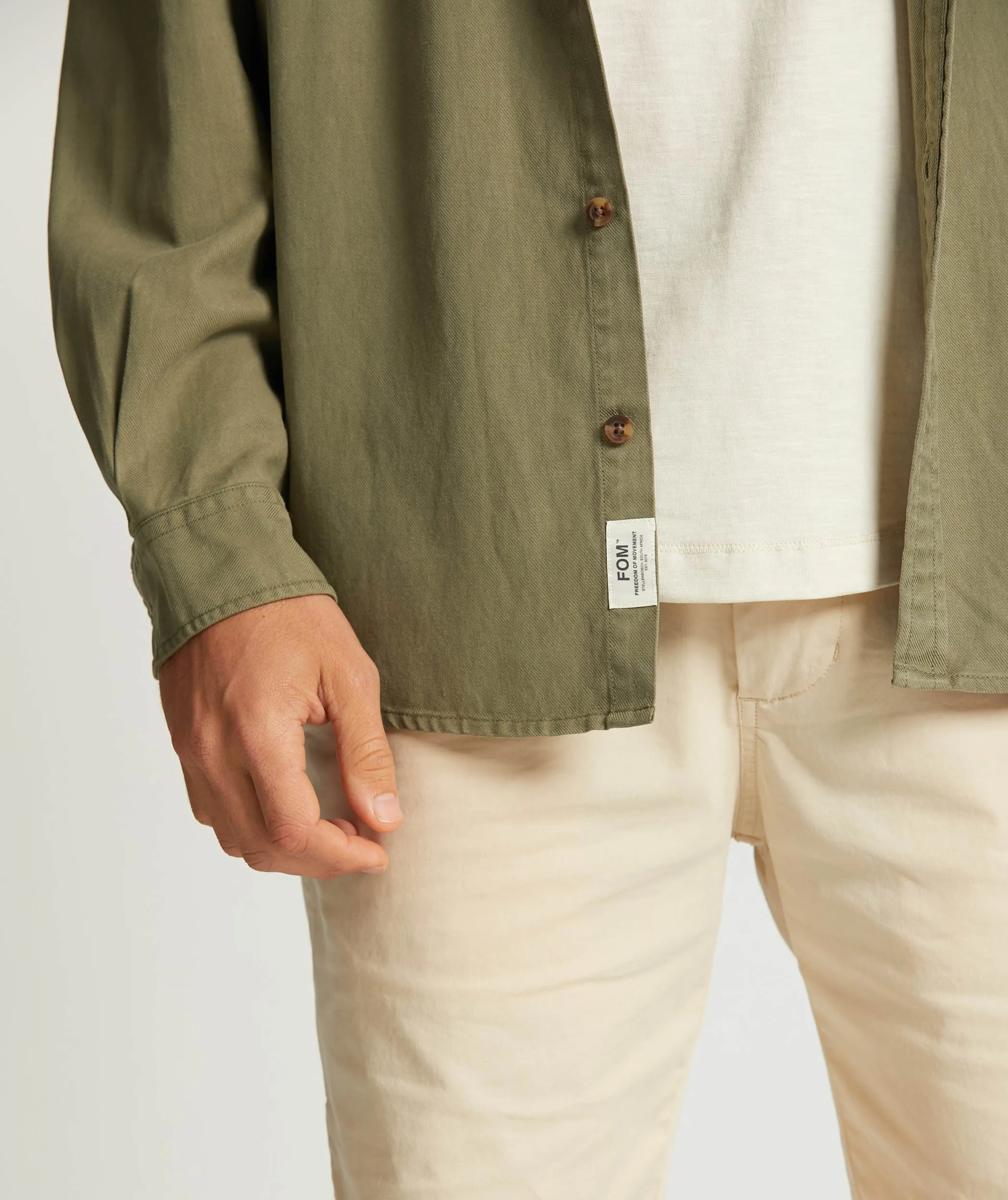 Mens Tencel Long Sleeve Shirt - Olive Green