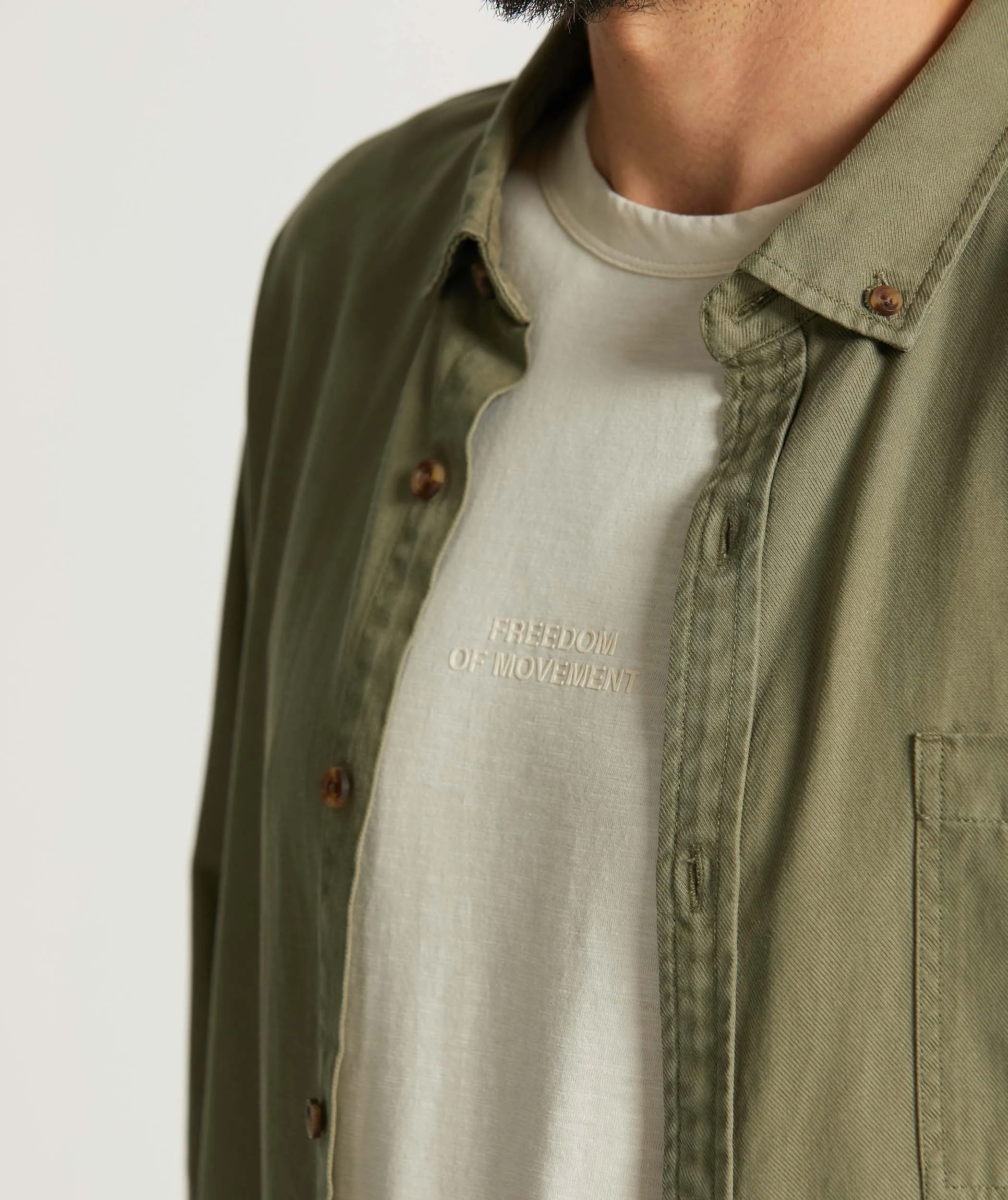 Mens Tencel Long Sleeve Shirt - Olive Green