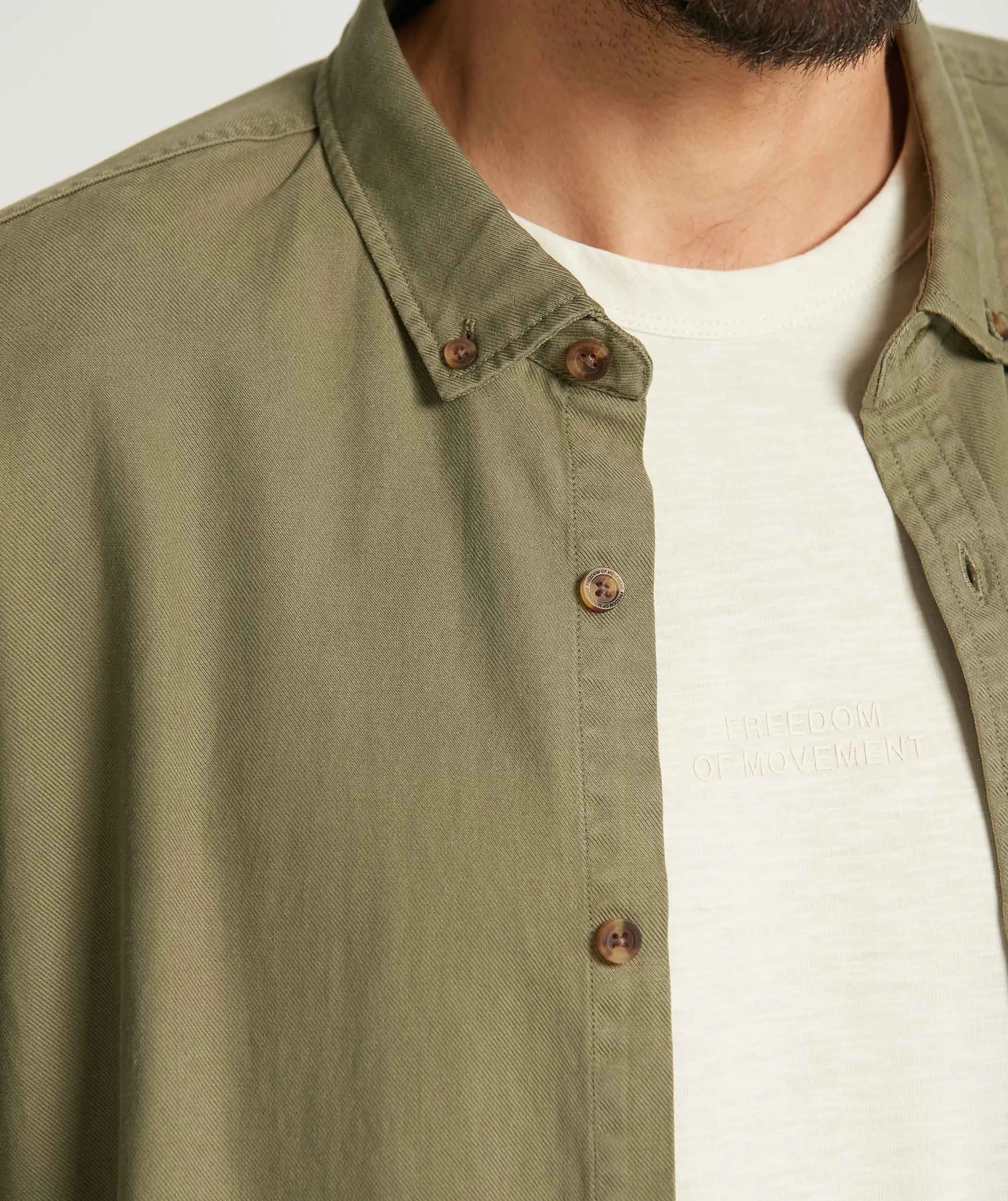 Mens Tencel Long Sleeve Shirt - Olive Green