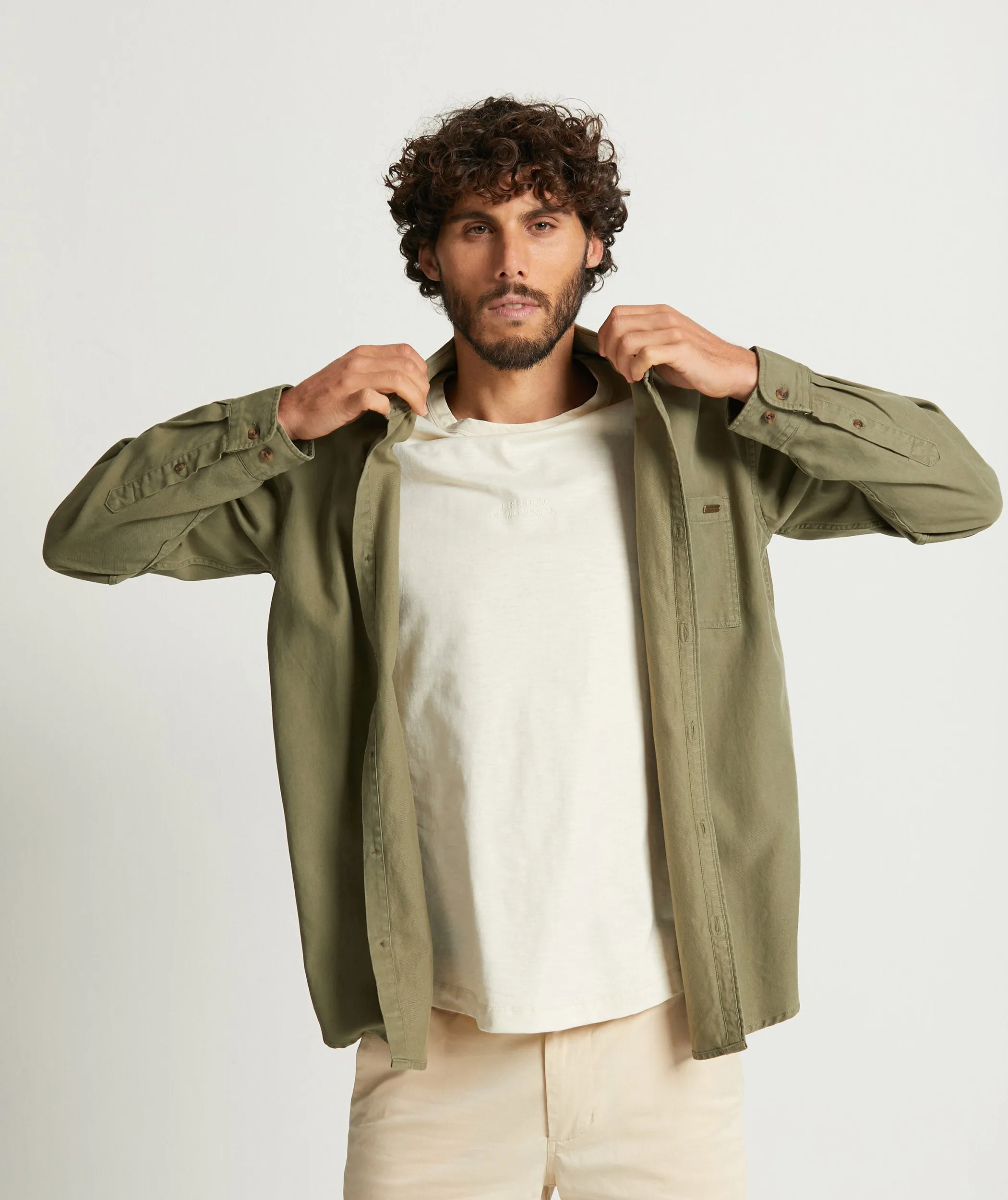 Mens Tencel Long Sleeve Shirt - Olive Green