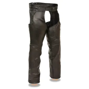 Milwaukee Leather Chaps for Men's Black Naked Leather Front 3-Pockets - Thigh Patch Pocket Motorcycle Chap - ML1766