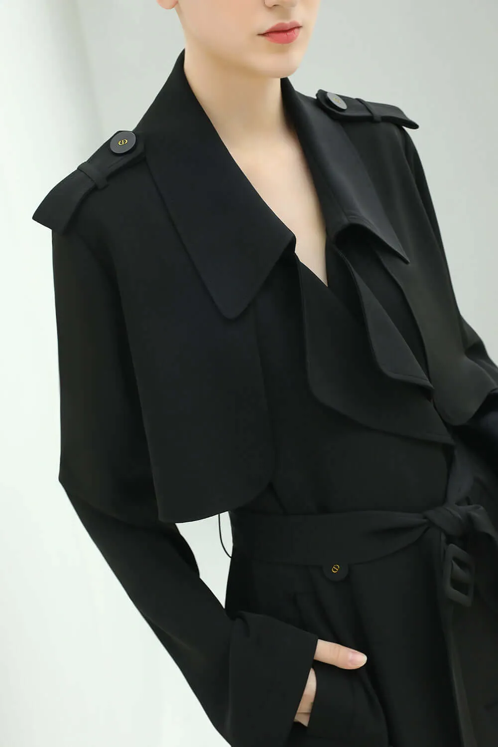 Modern Two-way Draped Ruffled Trenched Coat