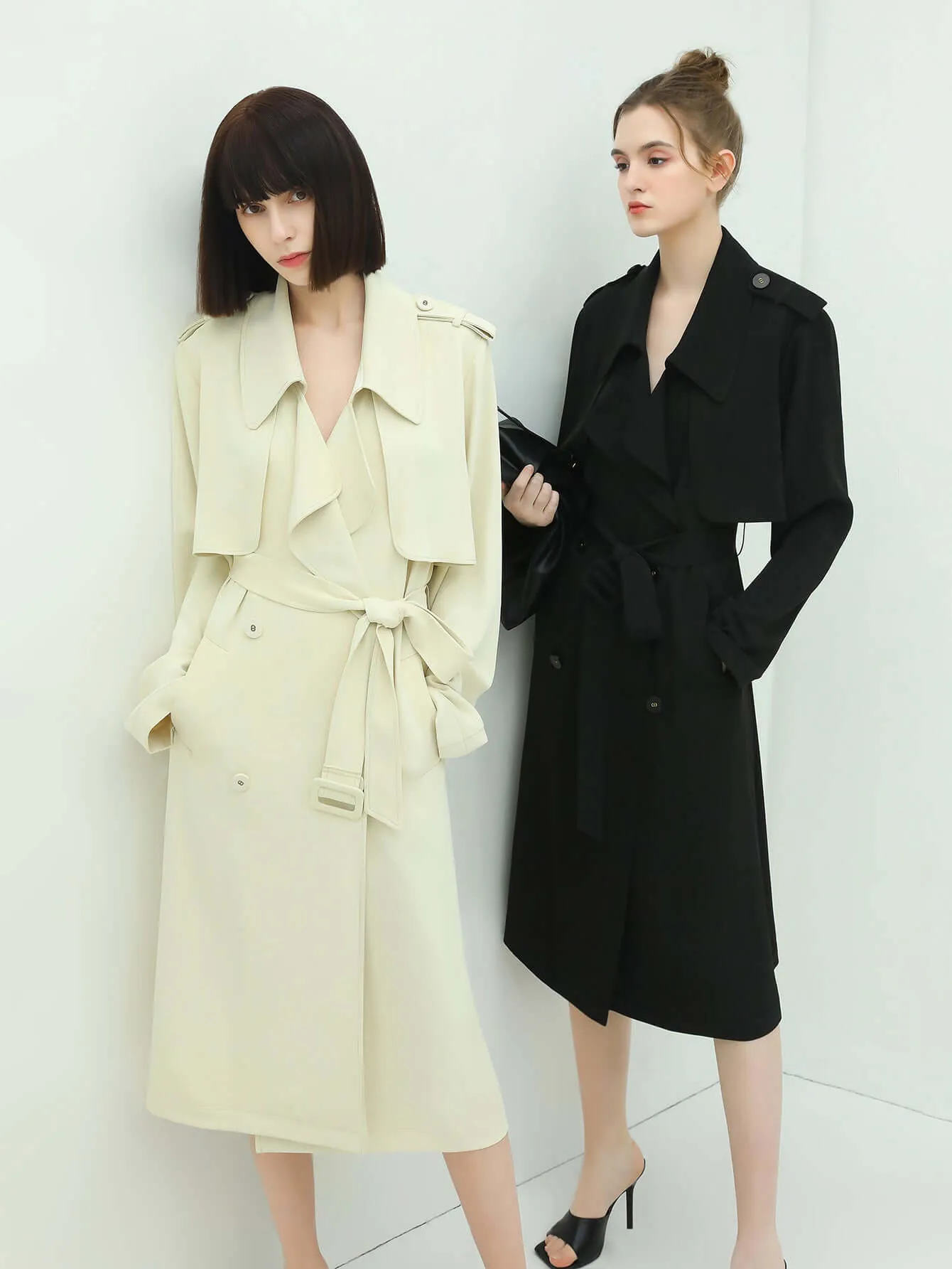 Modern Two-way Draped Ruffled Trenched Coat